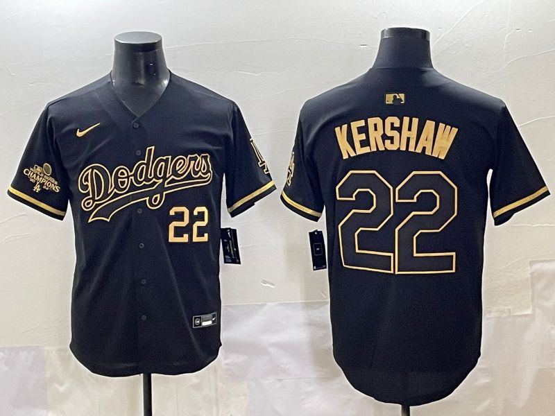 Men 2025 Los Angeles Dodgers #22 Kershaw Black Gold Five generations Nike MLB Jersey style 2